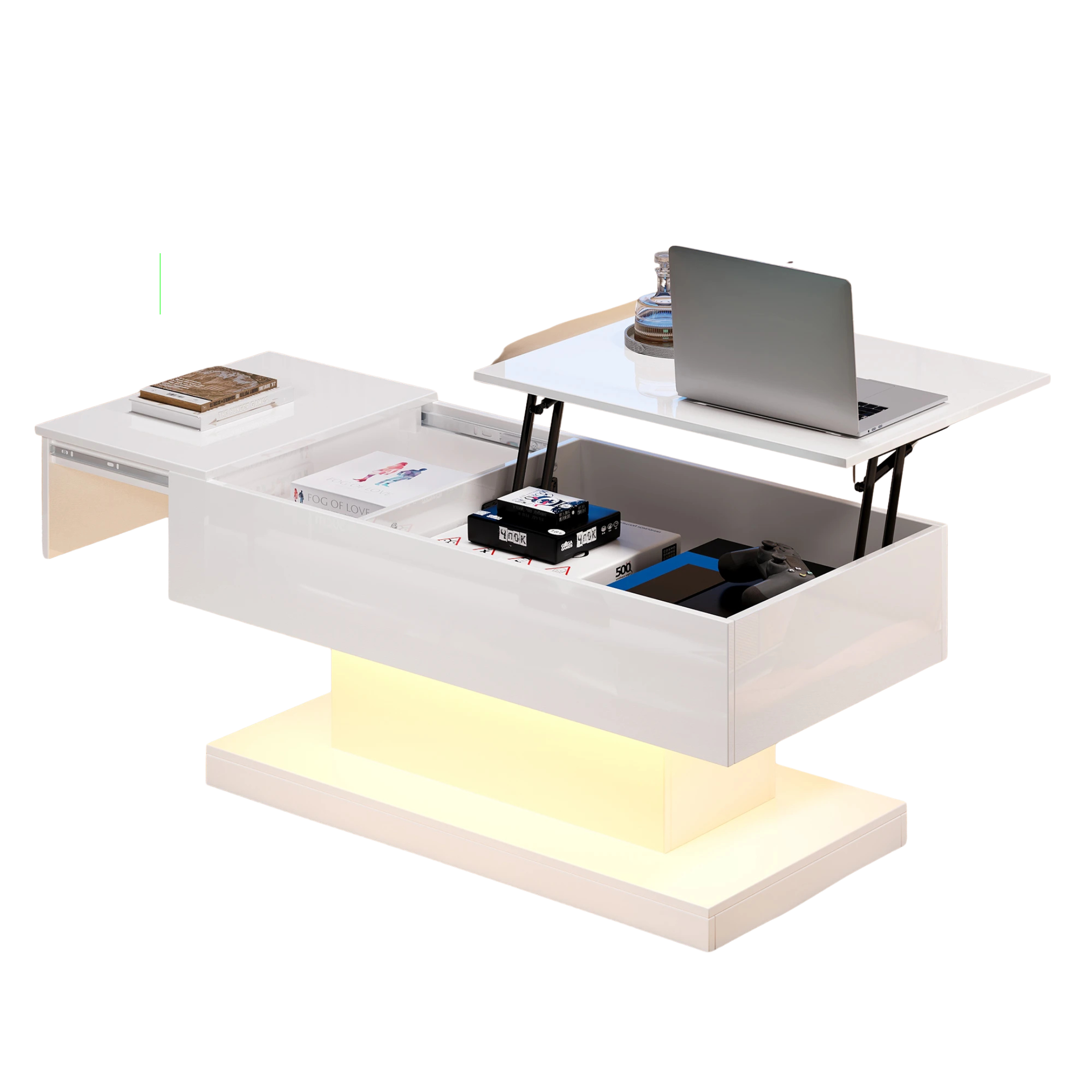 Table Basse Blanche Plateau Relevable avec LED