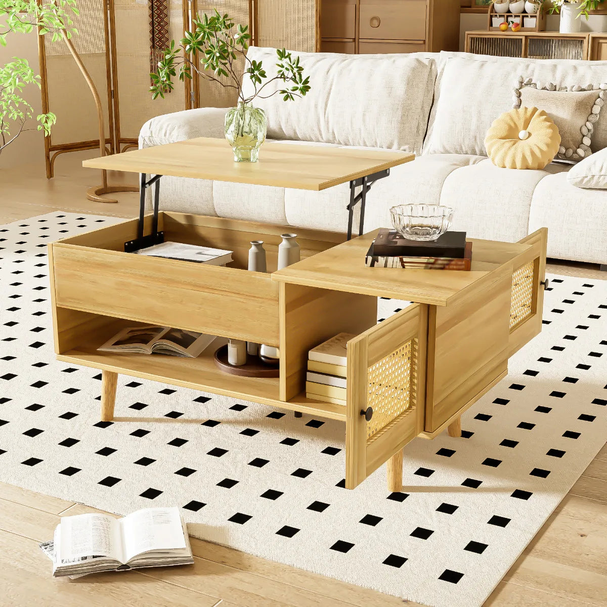 Table Basse Bois Clair avec Plateau Relevable