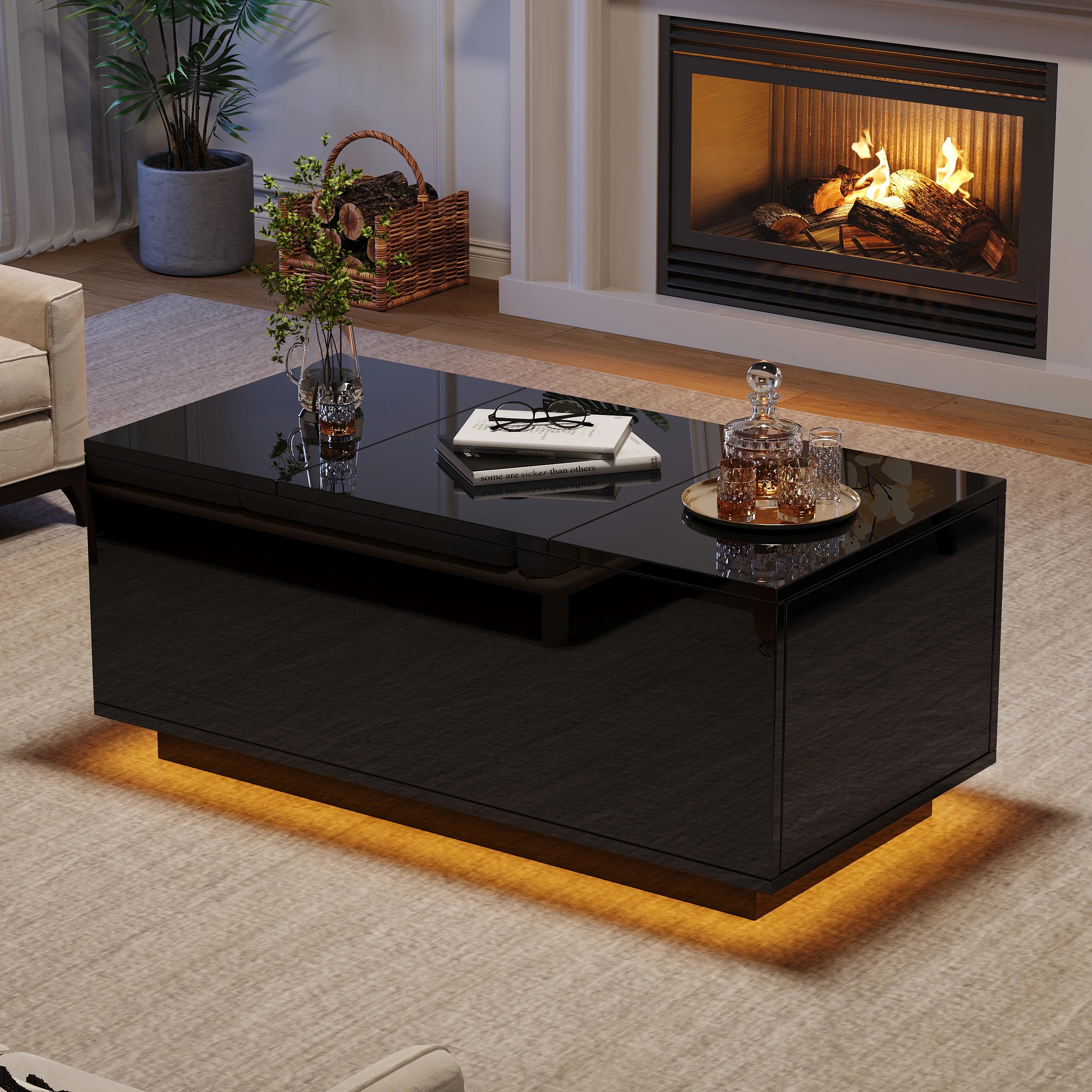 Table Basse avec Plateau Relevable Noire 