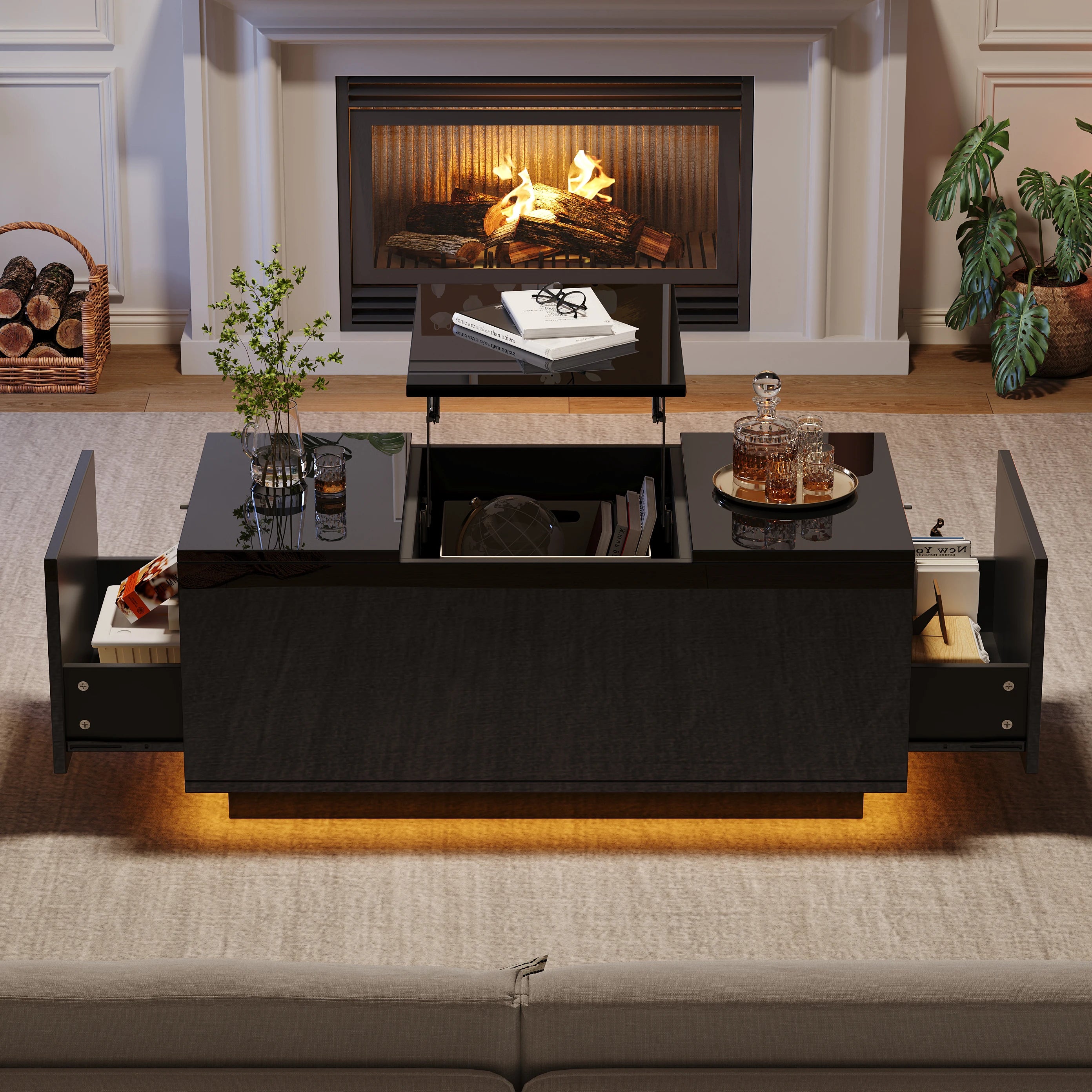 Table Basse avec Plateau Relevable Noire 