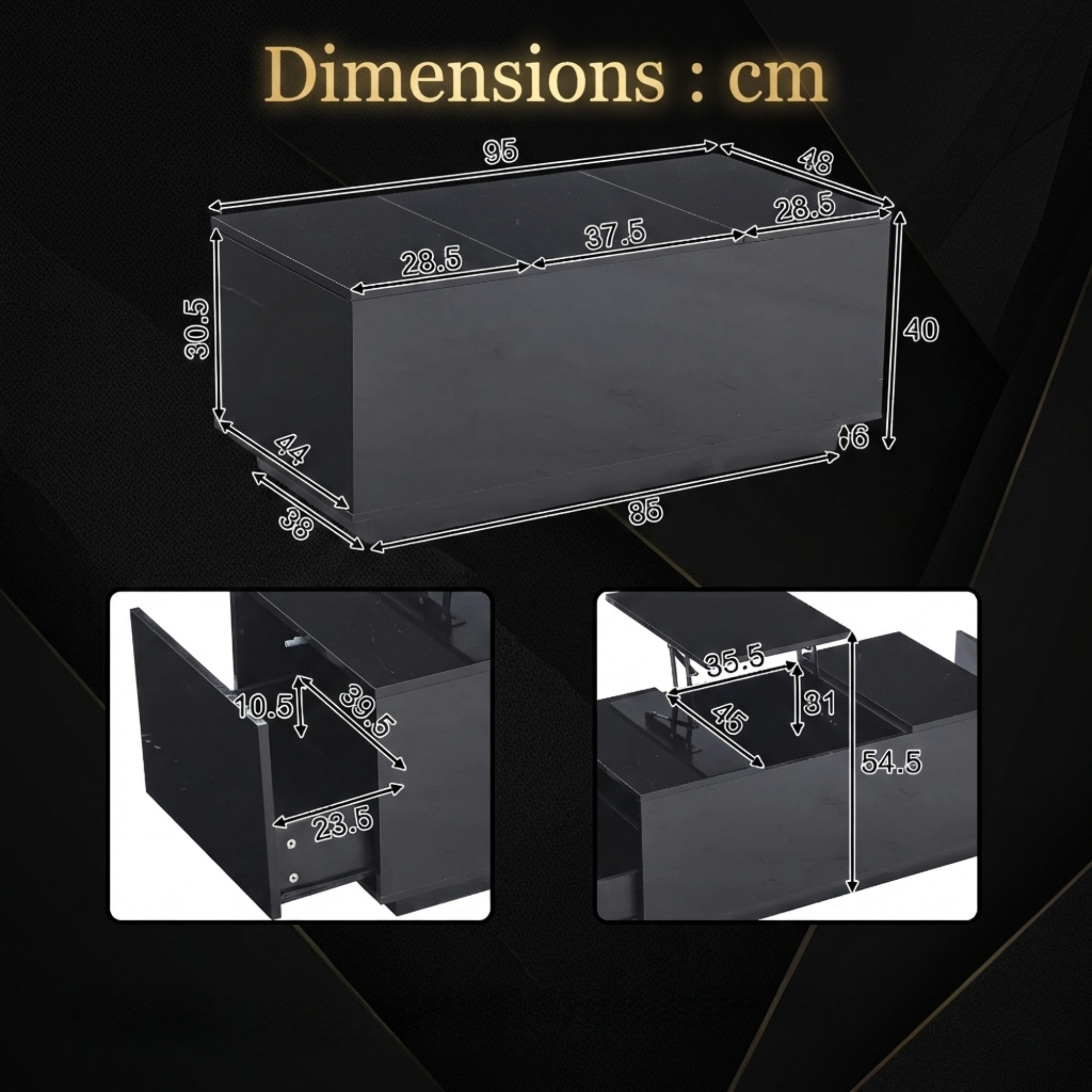 Table Basse avec Plateau Relevable Noire 