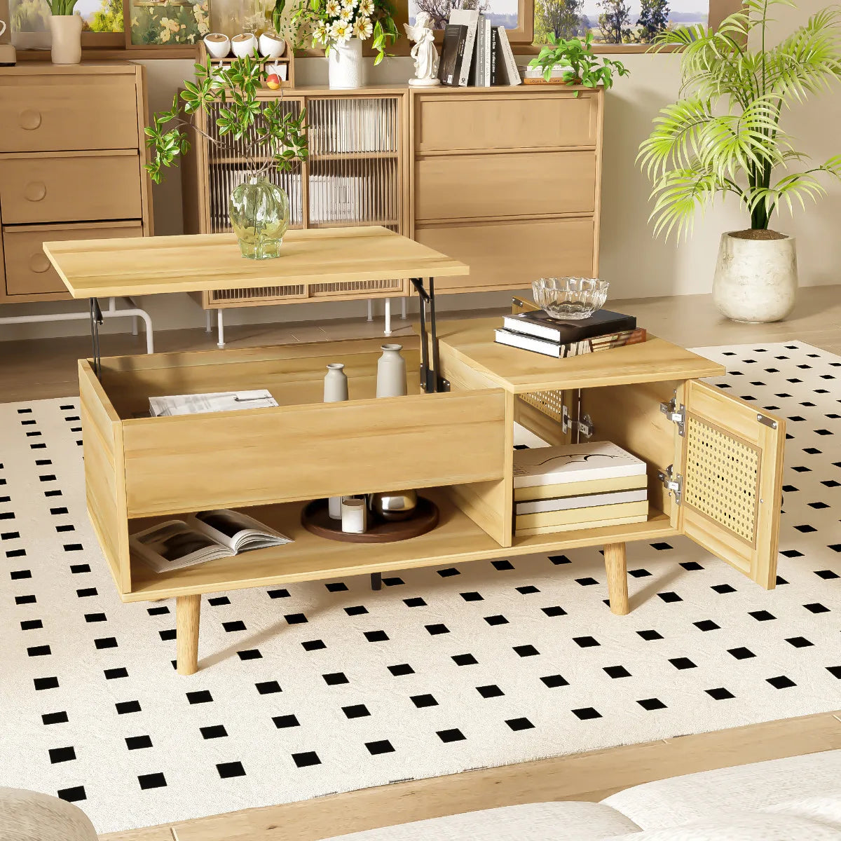 Table Basse Bois Clair avec Plateau Relevable